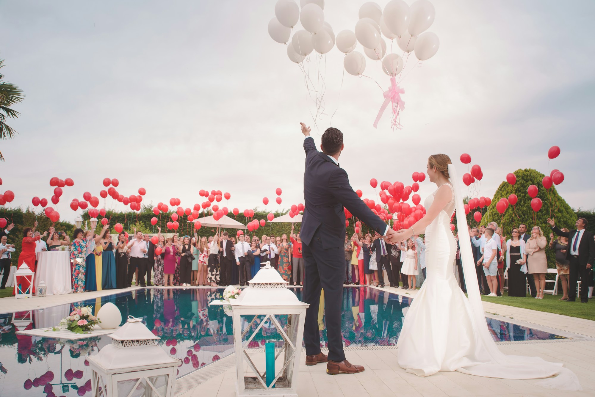Botanical wedding setup under soft daylight